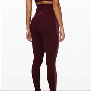 Lululemon super high rise maroon leggings with velvet stripe